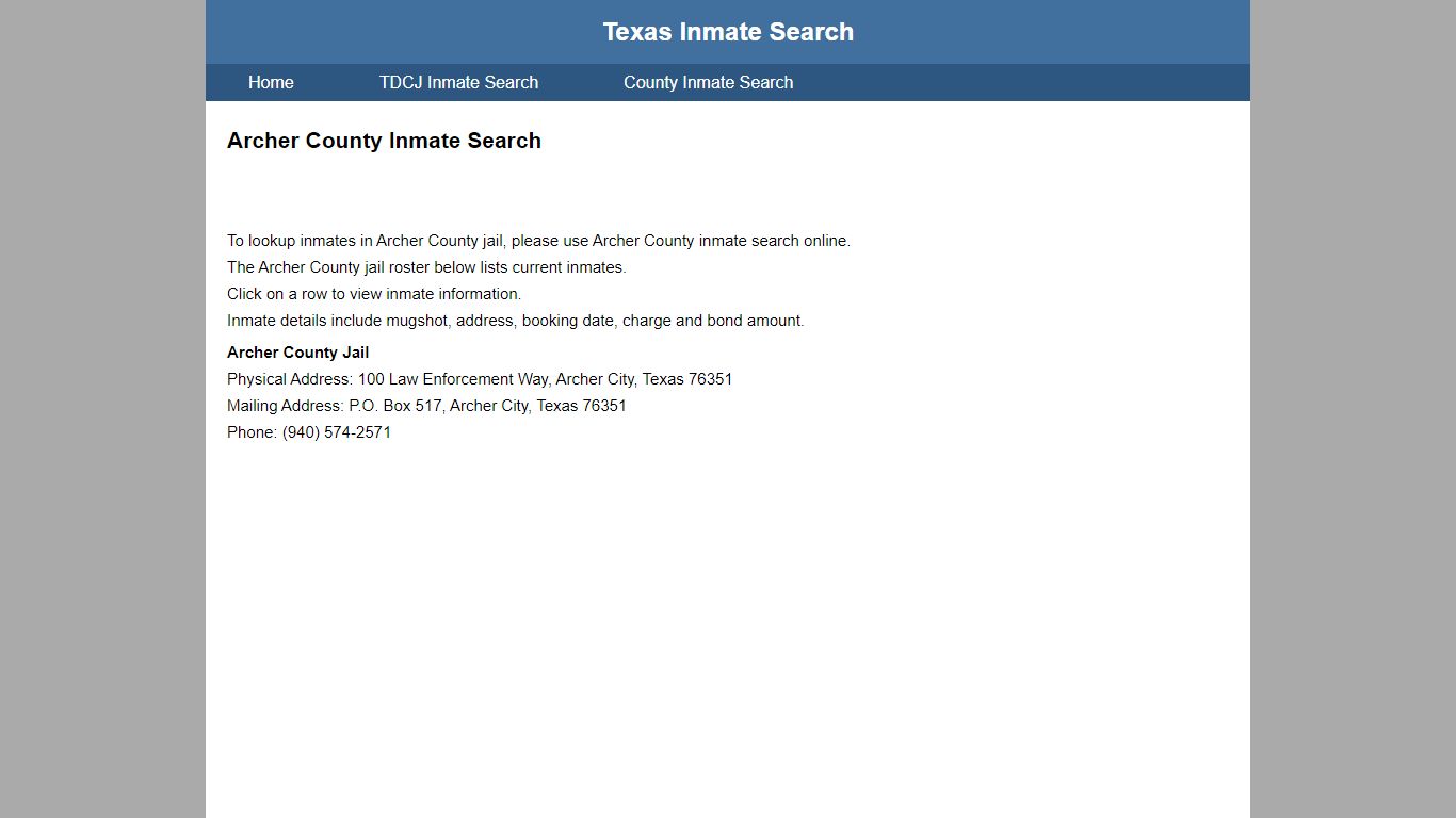 Archer County Jail Inmate Search
